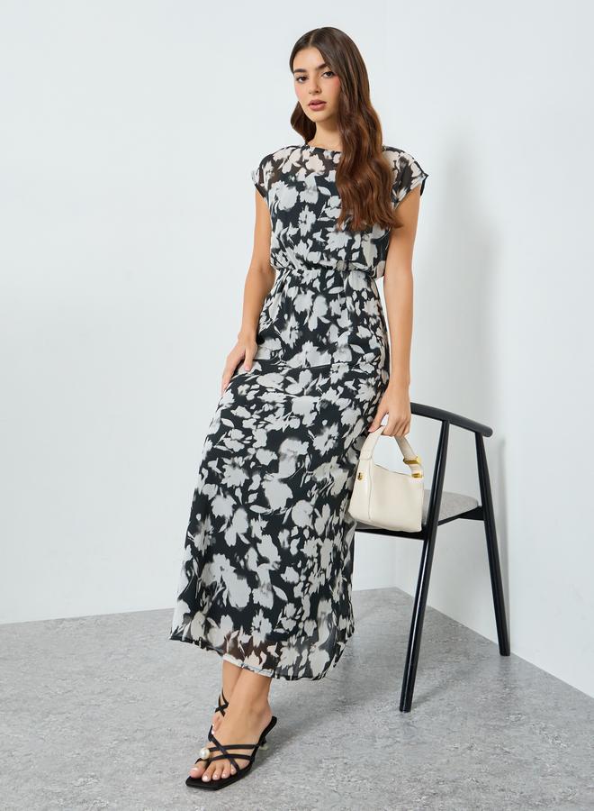 Women Black Floral Sleeveless A-Line Maxi Dress